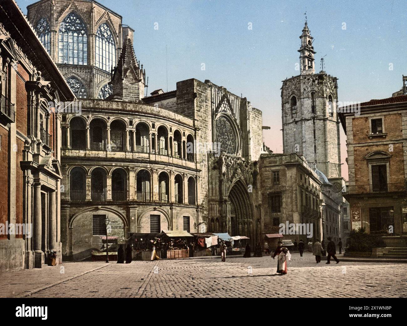 Plaza de la Seo, Valencia, Spanien, UM 1890, Historisch, Digital restaurierte Reproduktion von einer Vorlage aus dem 19. Jahrhundert Foto Stock