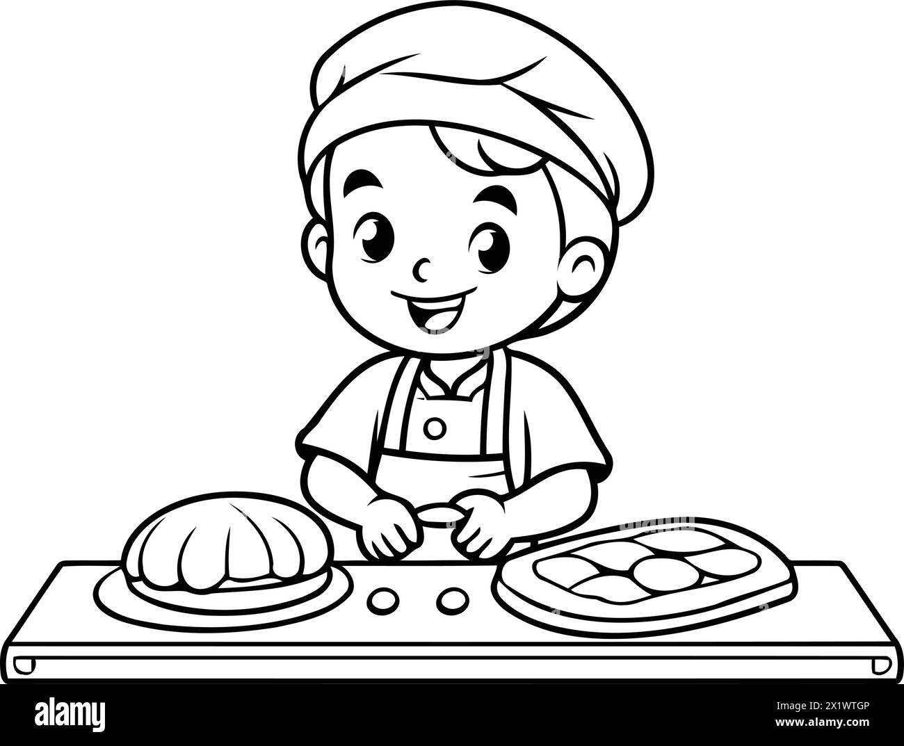 Illustrazione di un ragazzo carino che prepara una pasticceria al forno Illustrazione Vettoriale