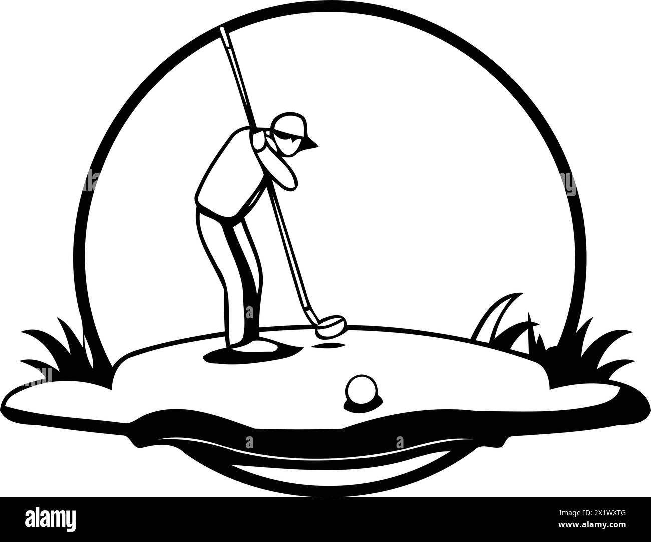 Golfista su un campo da golf. Illustrazione vettoriale in stile cartone animato. Illustrazione Vettoriale