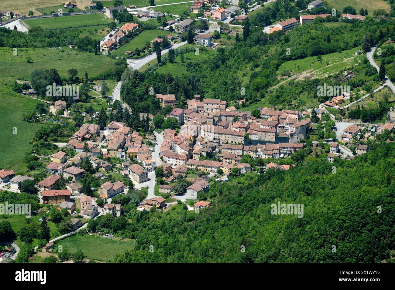 Vista sulla località di Albacina. Fabriano. Marche. Italia Foto Stock