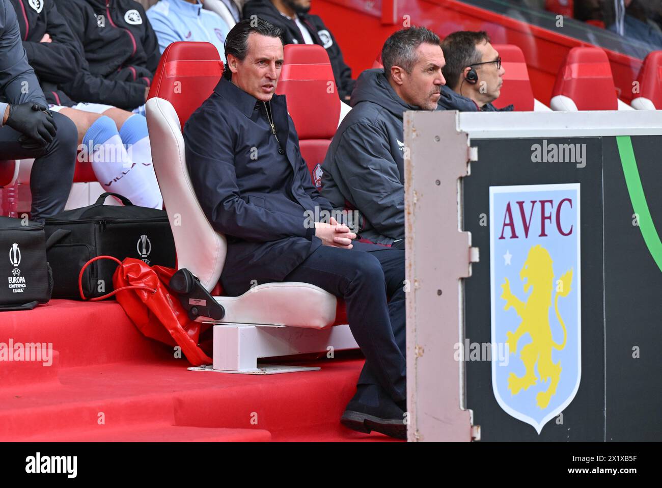 Lille, Francia. 18 aprile 2024. Il capo allenatore Unai Emery dell'Aston Villa, nella foto durante il turno finale di UEFA Conference League - partita di andata e ritorno nella stagione 2023-2024 tra Lille OSC e Aston Villa il 18 aprile 2024 a Lille, Francia. (Foto di David Catry/Isosport) credito: Sportpix/Alamy Live News Foto Stock