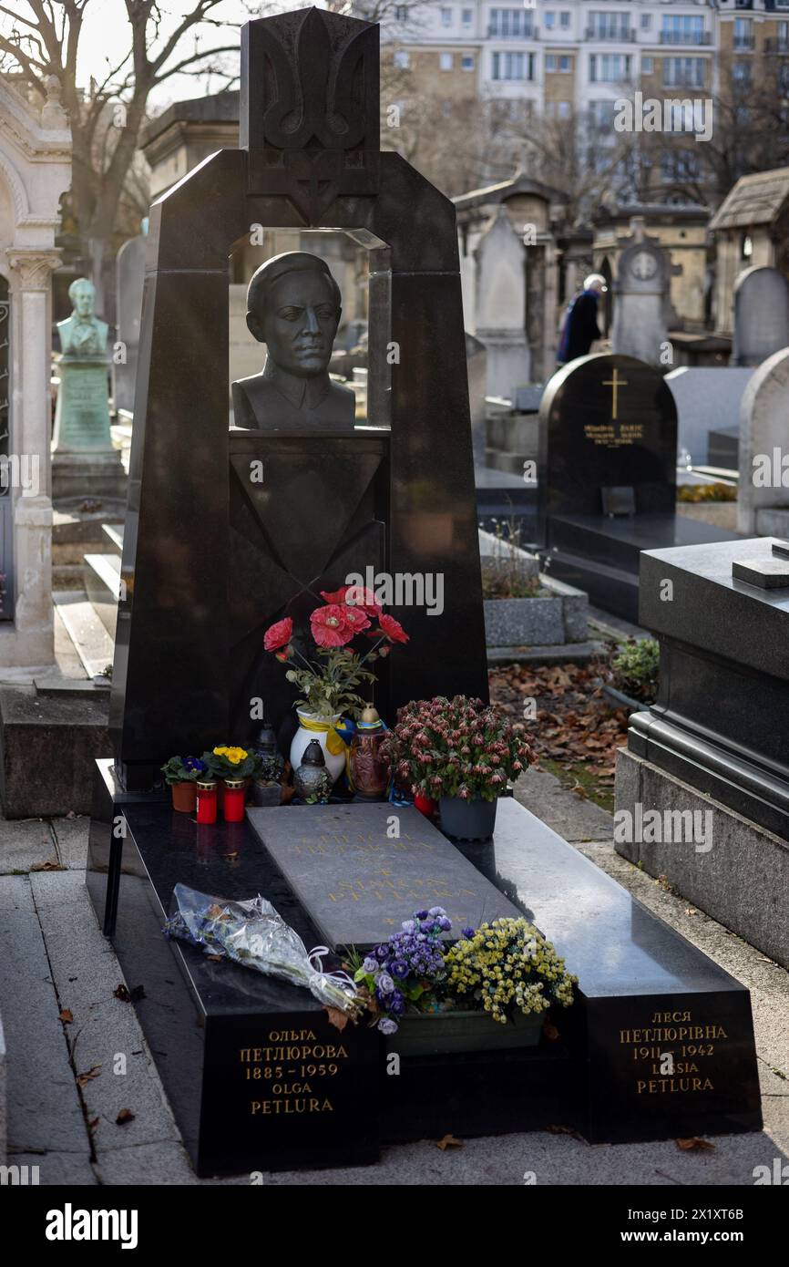 Una tomba Symon Petliura sul cimitero di Montparnasse. Fu comandante supremo dell'esercito popolare ucraino e guidò la Repubblica popolare Ucraina d Foto Stock