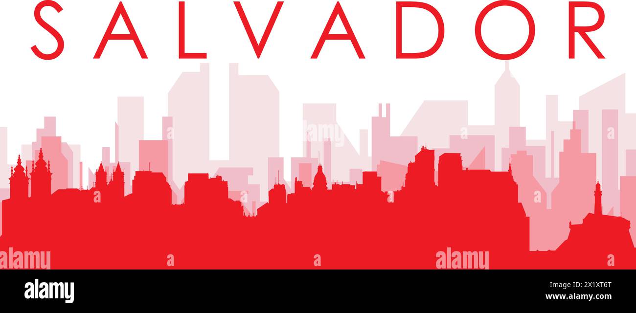 Poster rosso dello skyline della città DI SALVADOR, BRASILE Illustrazione Vettoriale