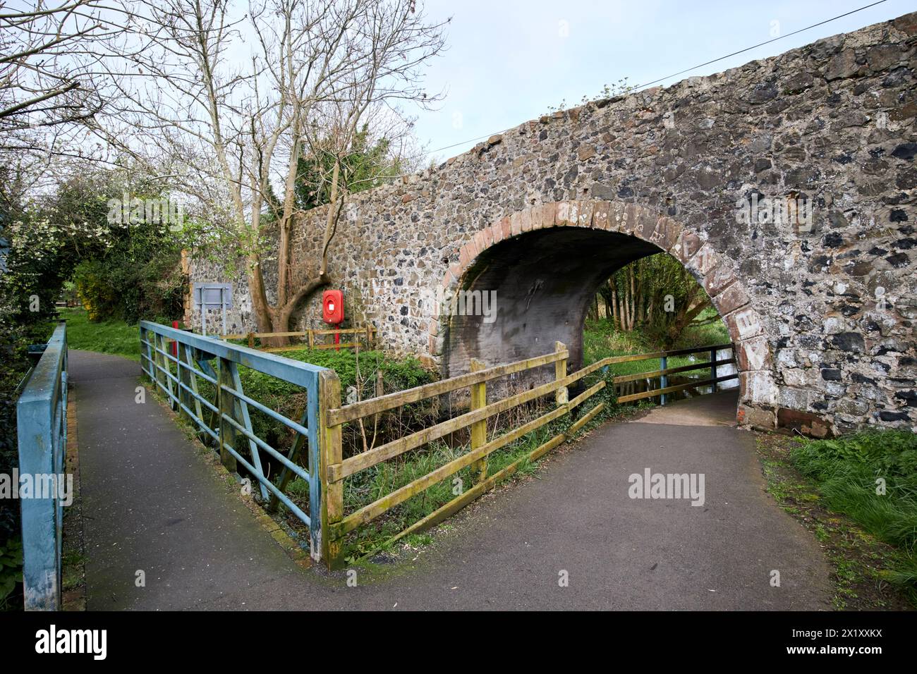 ponte e sentiero sulla sezione a piedi del canale lagan a soldierstown tra broadwater e la contea di moira lungo il nord dell'irlanda del regno unito Foto Stock