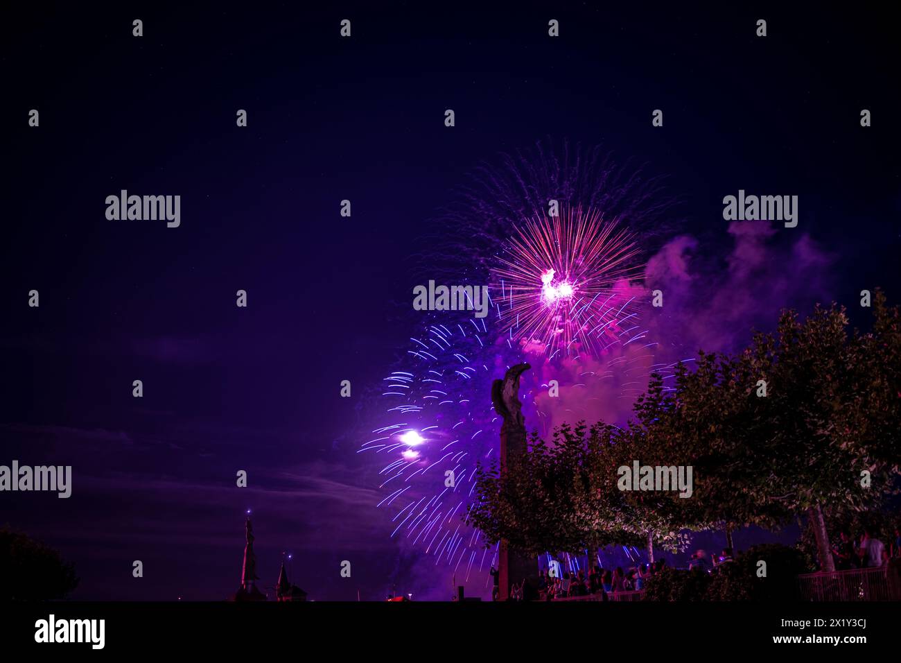 Splendidi fuochi d'artificio al festival delle luci di lago a Bodensee. Costanza, Baden-Württemberg, Germania. Foto Stock
