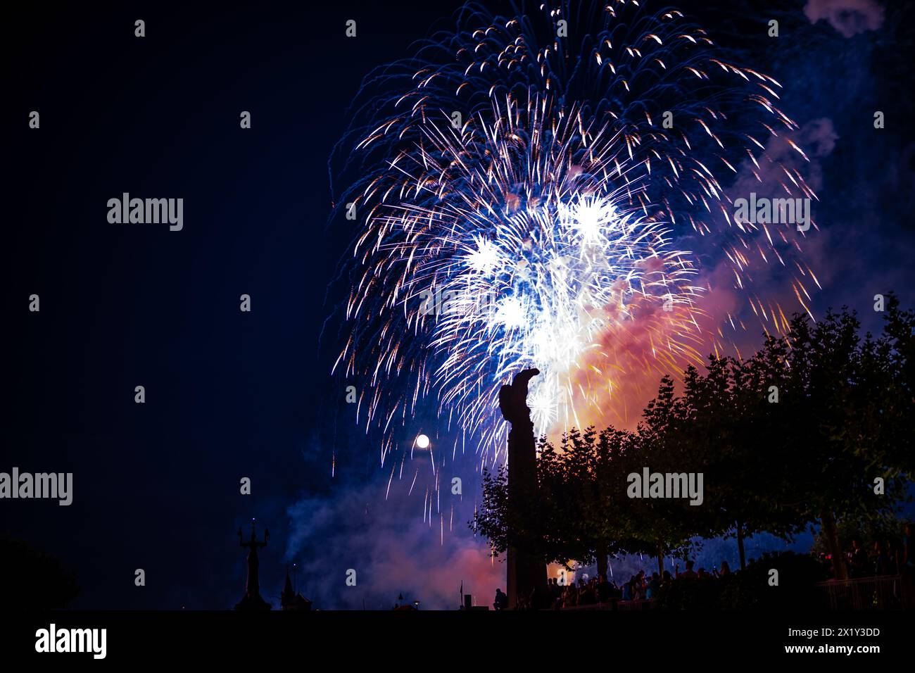 Splendidi fuochi d'artificio al festival delle luci di lago a Bodensee. Costanza, Baden-Württemberg, Germania. Foto Stock
