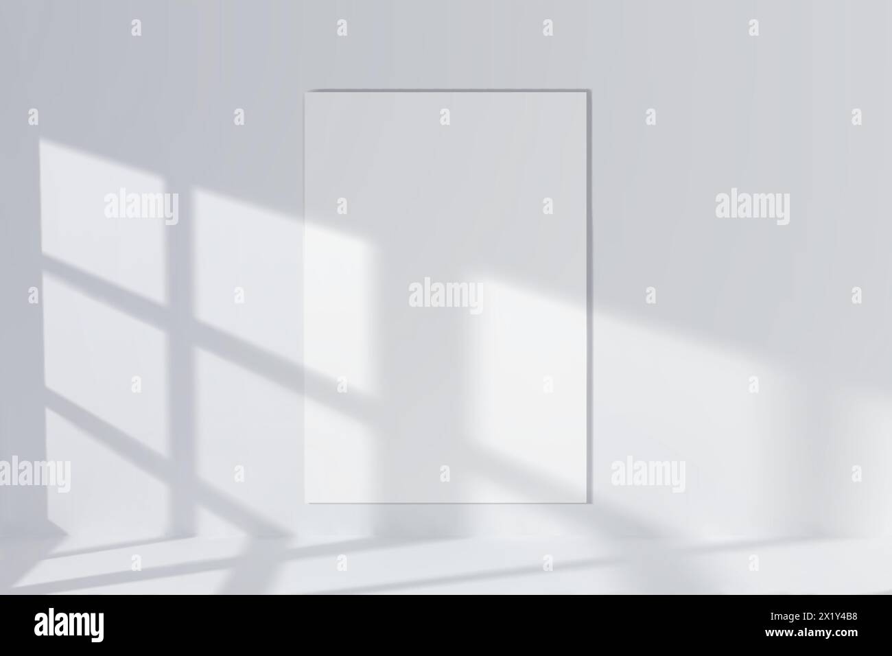 Modello interno bianco vuoto con poster e illuminazione naturale. Illustrazione Vettoriale