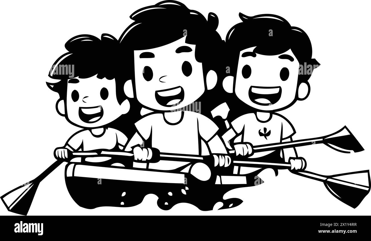 Un gruppo di amici che regna su una barca. Illustrazione vettoriale cartoni animati. Illustrazione Vettoriale