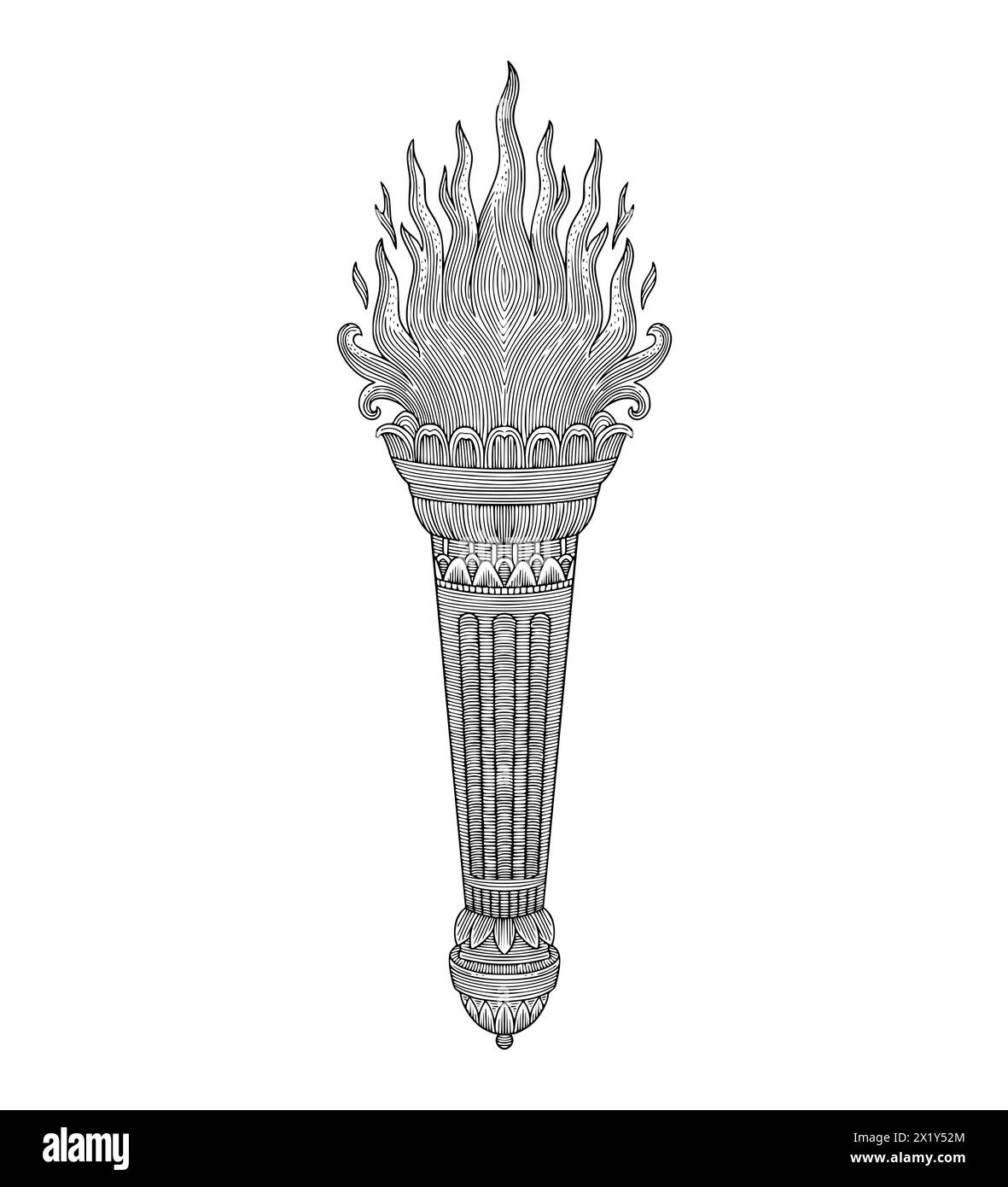 Torcia con fiamma, illustrazione di disegno con incisione vintage Illustrazione Vettoriale