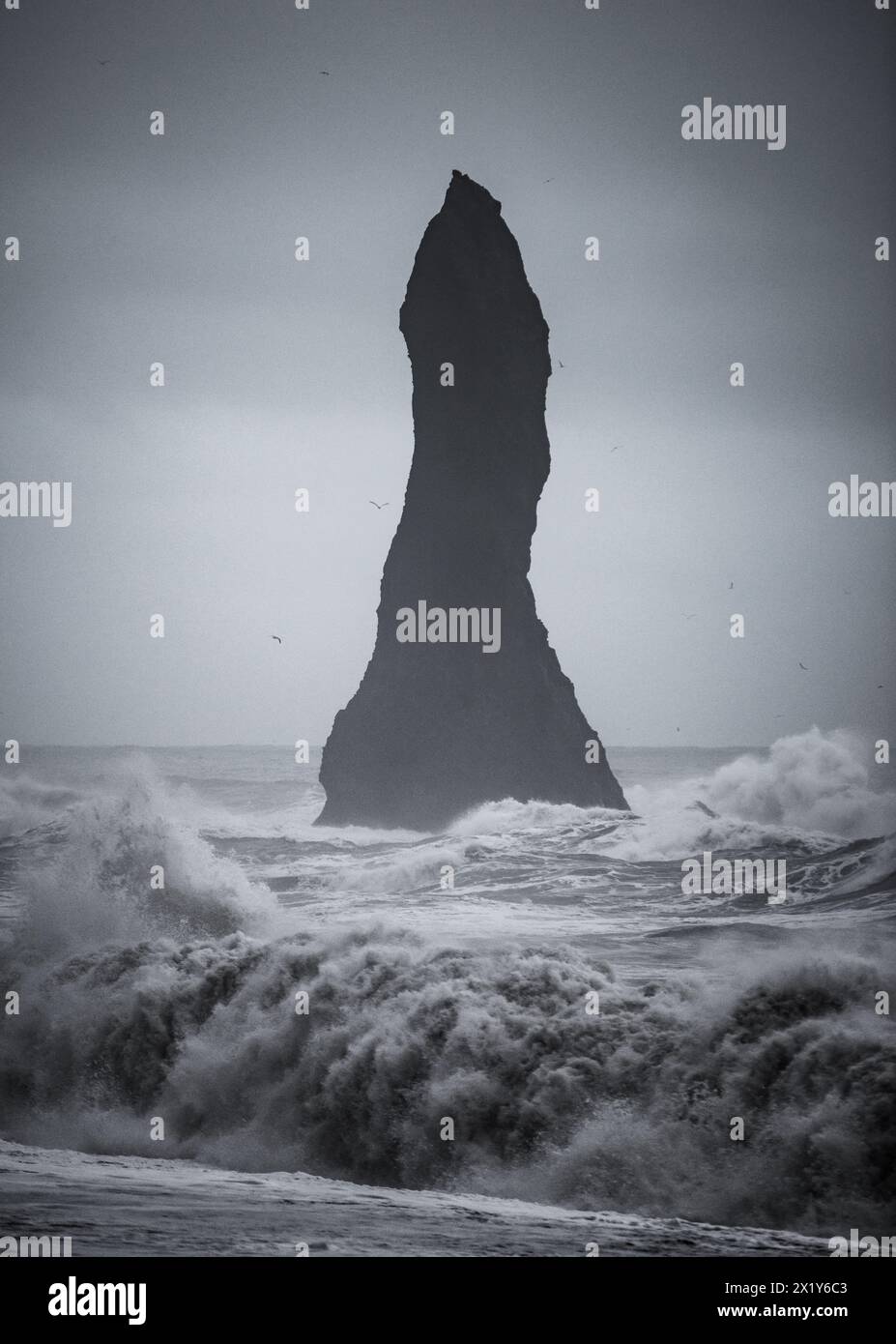 Onde spettacolari su Black Sand Beach, Vik, Islanda Foto Stock
