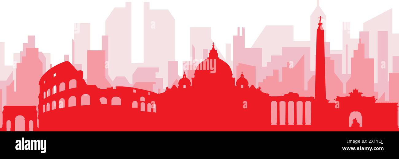 Poster rosso dello skyline della città di ROMA (ROMA), ITALIA Illustrazione Vettoriale