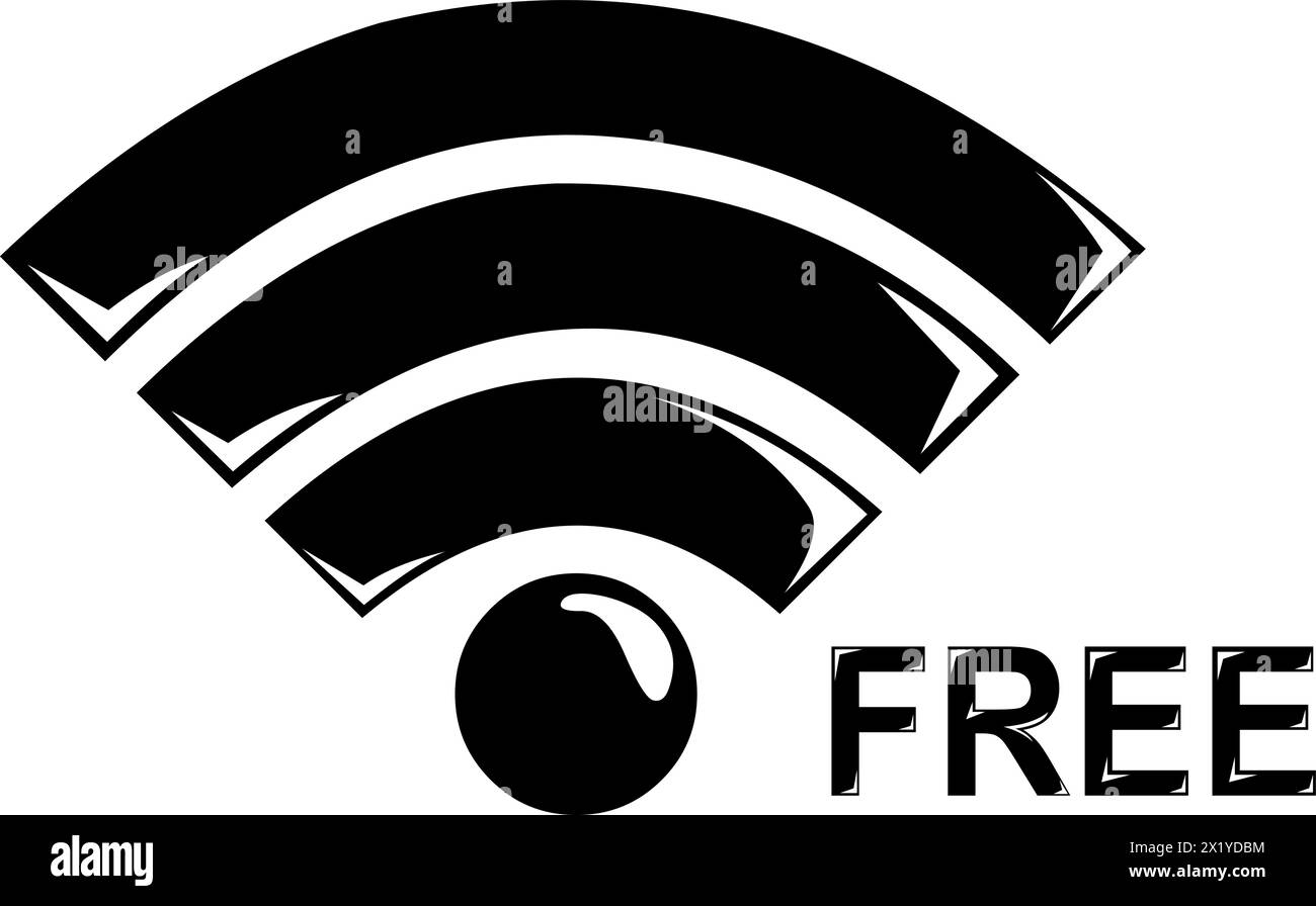 segnale wi-fi gratuito con icona vettoriale in bianco e nero Illustrazione Vettoriale