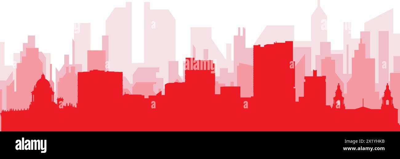 Poster rosso dello skyline della città DI LEEDS, REGNO UNITO Illustrazione Vettoriale