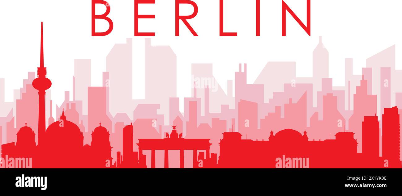 Poster rosso dello skyline della città DI BERLINO, GERMANIA Illustrazione Vettoriale