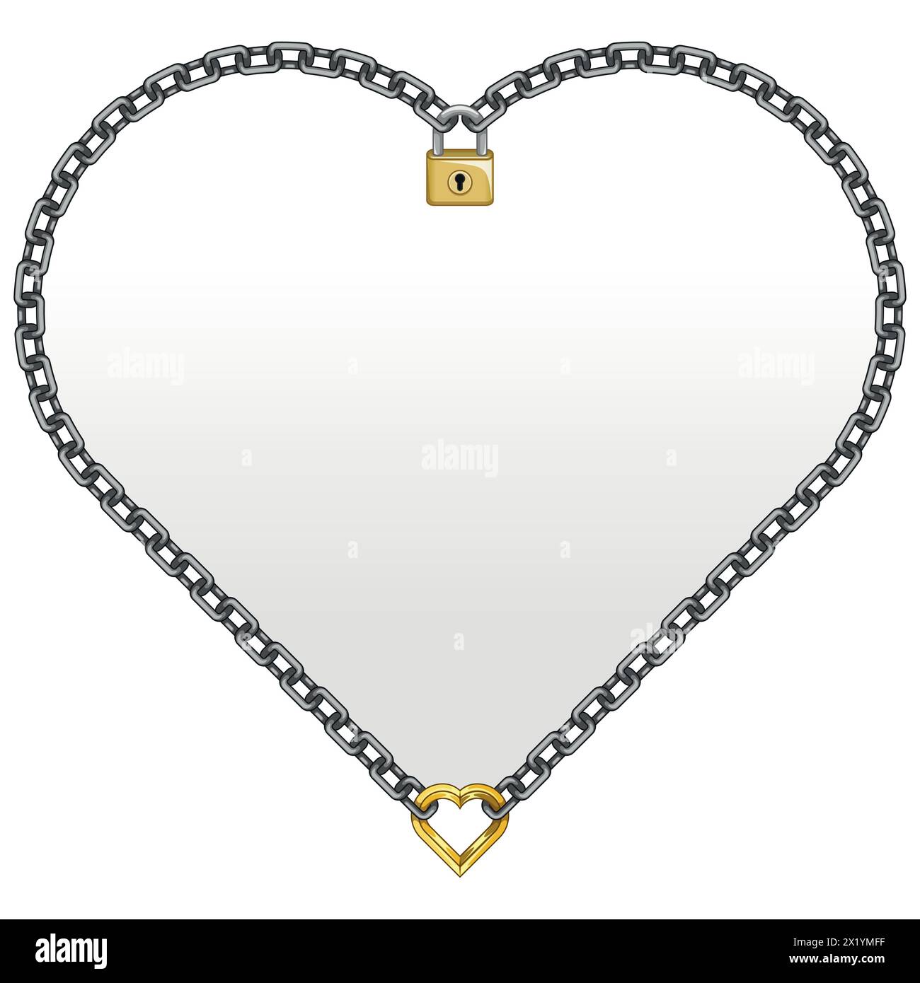 Lucchetto dal design vettoriale con catene a forma di cuore, cornice per foto di San Valentino Illustrazione Vettoriale