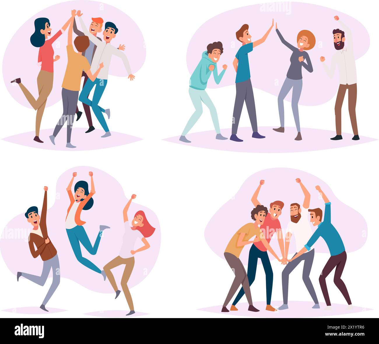 Collaborazione aziendale. Felice gruppo di lavoro di uomini d'affari il team vettoriale esatto di manager celebra la vittoria Illustrazione Vettoriale