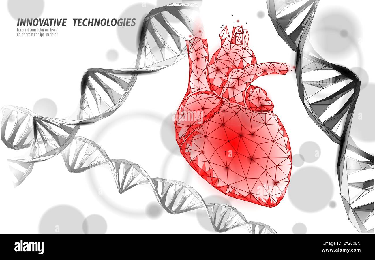 Cuore umano circondato da molecole di DNA di colore blu elettrico, medicina di terapia genica tecnologia medica. Moderno centro di assistenza sanitaria app medico online Illustrazione Vettoriale
