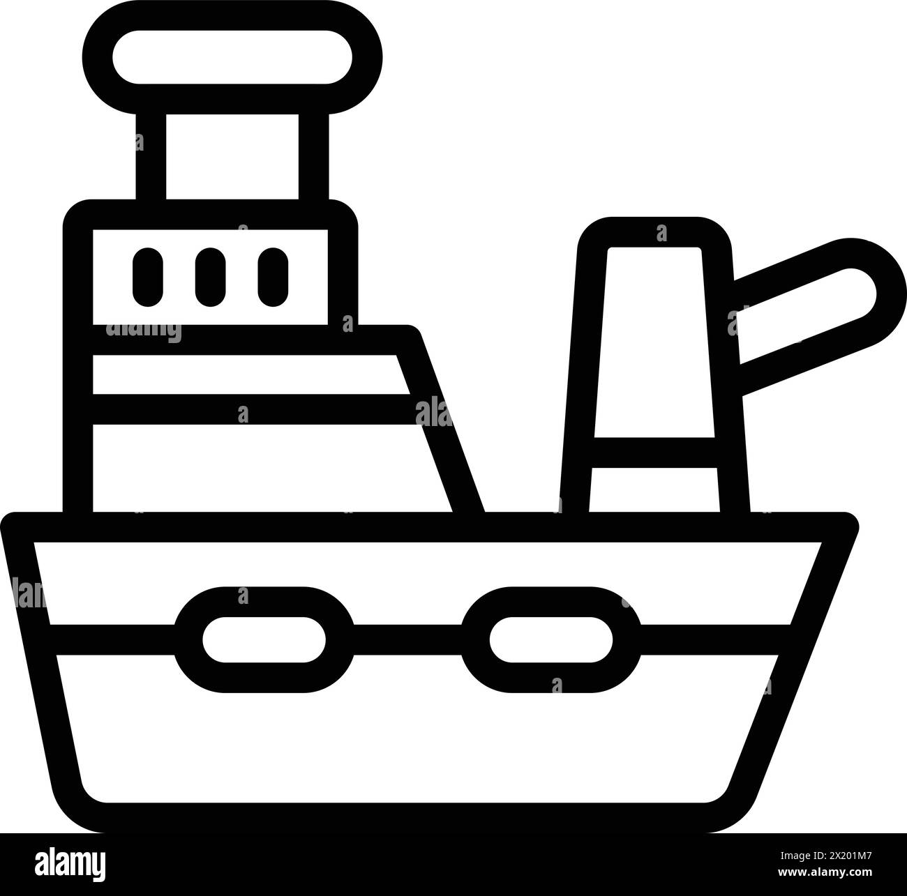 L'icona della nave da battaglia della forza militare delinea il vettore. Nave armata missilistica. Nave militare da guerra Illustrazione Vettoriale