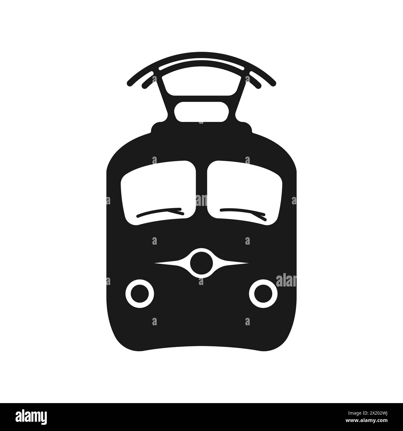 Icona vettoriale anteriore silhouette metropolitana. Trasporto pubblico per vettori passeggeri. Icona nera del tram di trasporto cittadino. Illustrazione Vettoriale