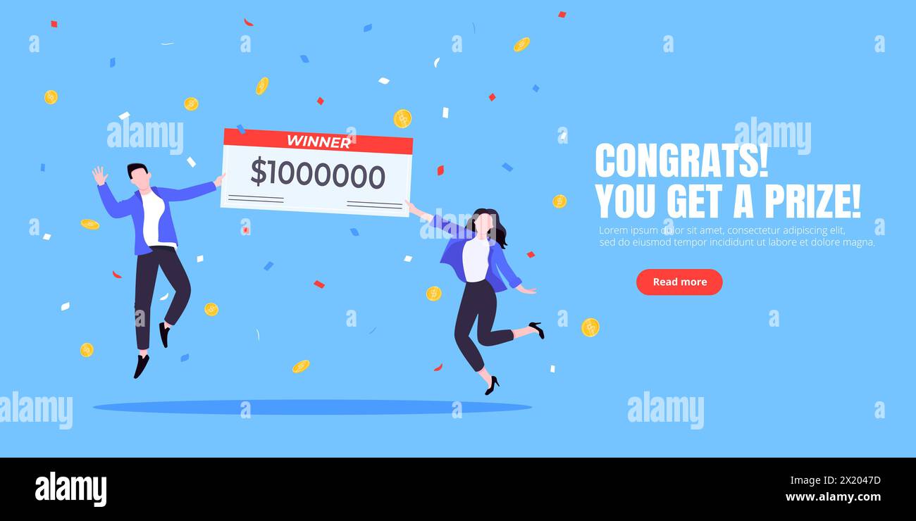 Felice vincitore della lotteria con un grande premio di stipendio. Illustrazione Vettoriale