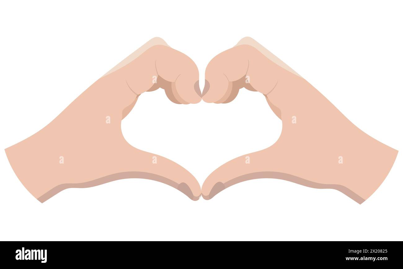 Due mani a forma di cuore in stile cartoni animati isolate su uno sfondo bianco Illustrazione Vettoriale