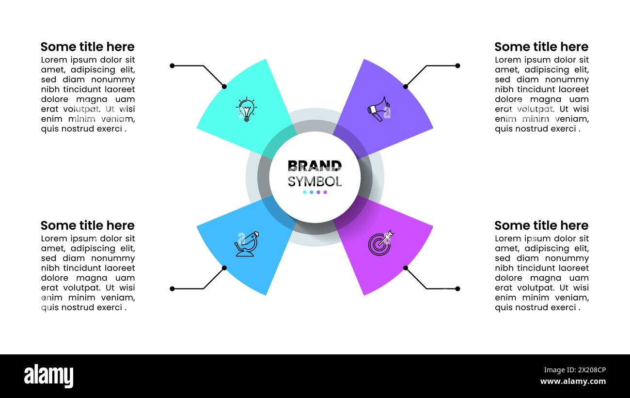 Modello infografico con icone e 4 opzioni o passaggi. Elica astratta. Può essere utilizzato per layout del flusso di lavoro, diagrammi, banner, webdesign. Immagine vettoriale Illustrazione Vettoriale