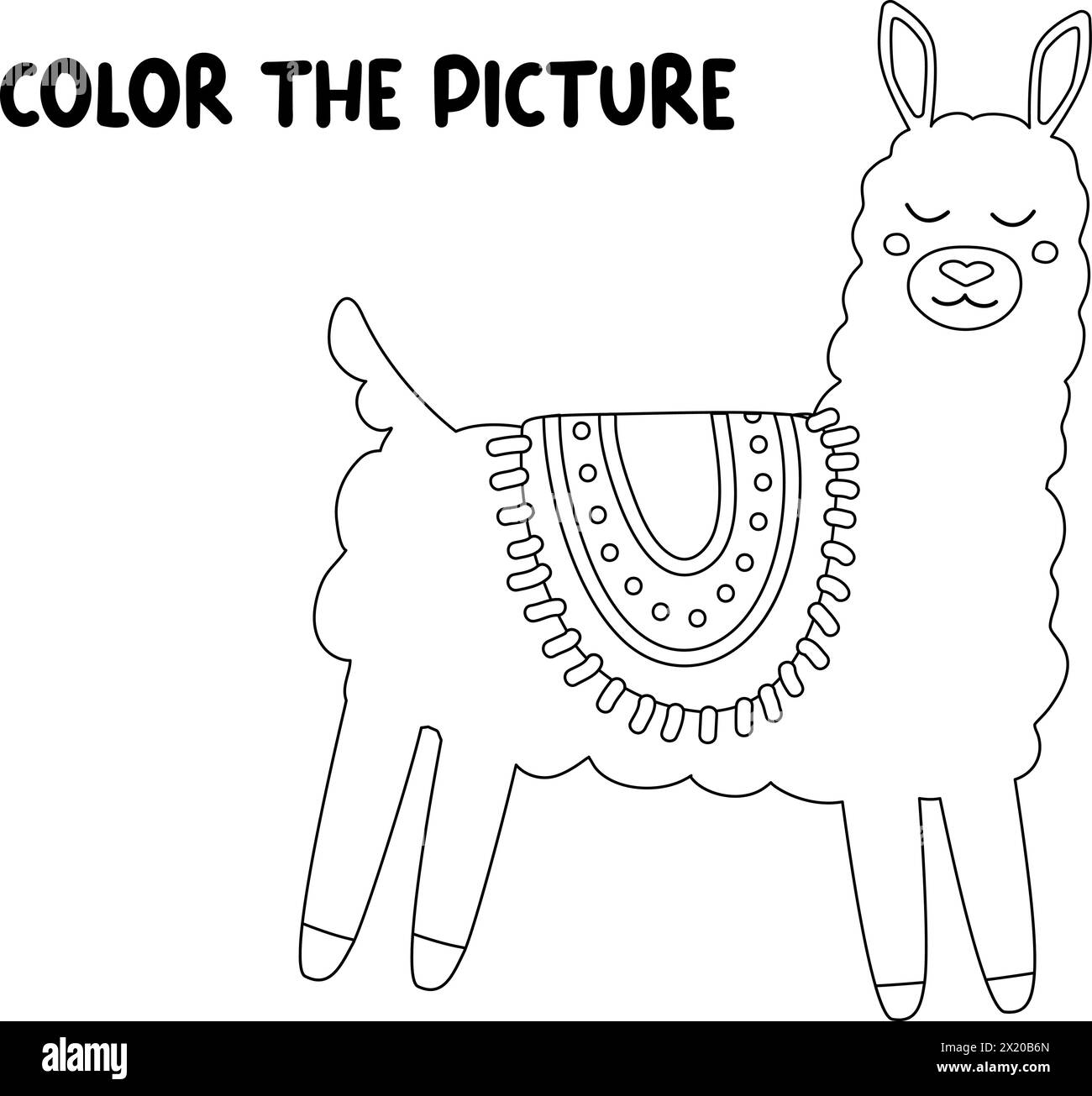 Pagina del libro da colorare per bambini. Lama isolata su sfondo bianco. Illustrazione vettoriale in stile linea doodle Illustrazione Vettoriale