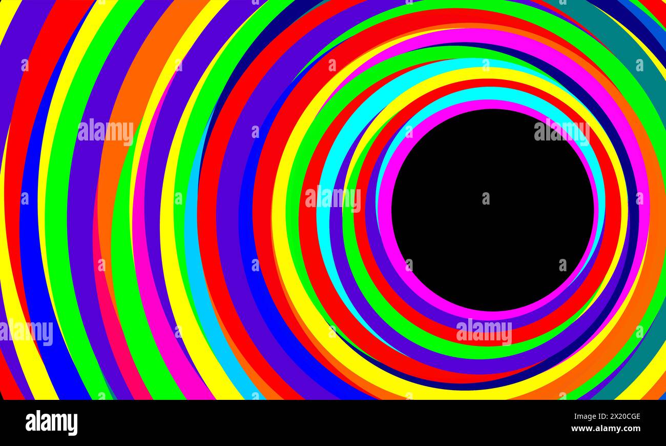 cerchio curvo di vari colori. frammenti di linee colorate che formano un cerchio con un buco nero Illustrazione Vettoriale