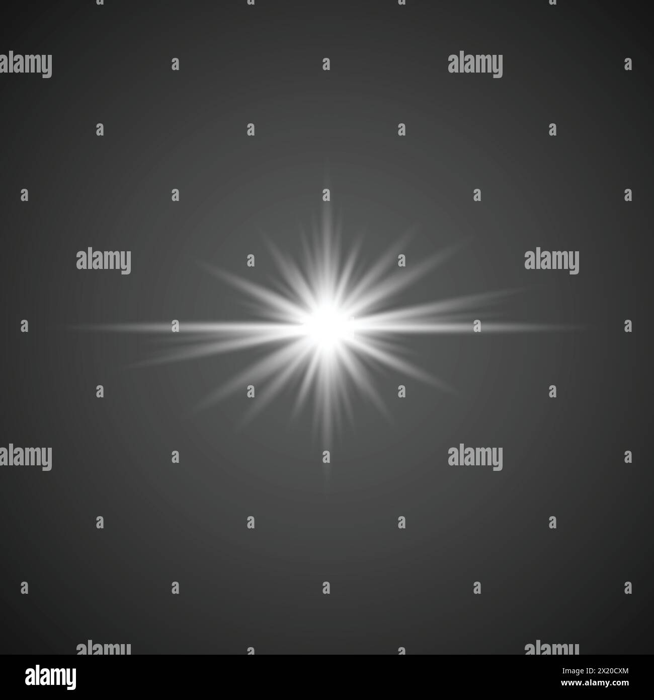 Luce parassita della lente a stella. Faretto bianco con effetto luce. La luce bianca esplode Illustrazione Vettoriale