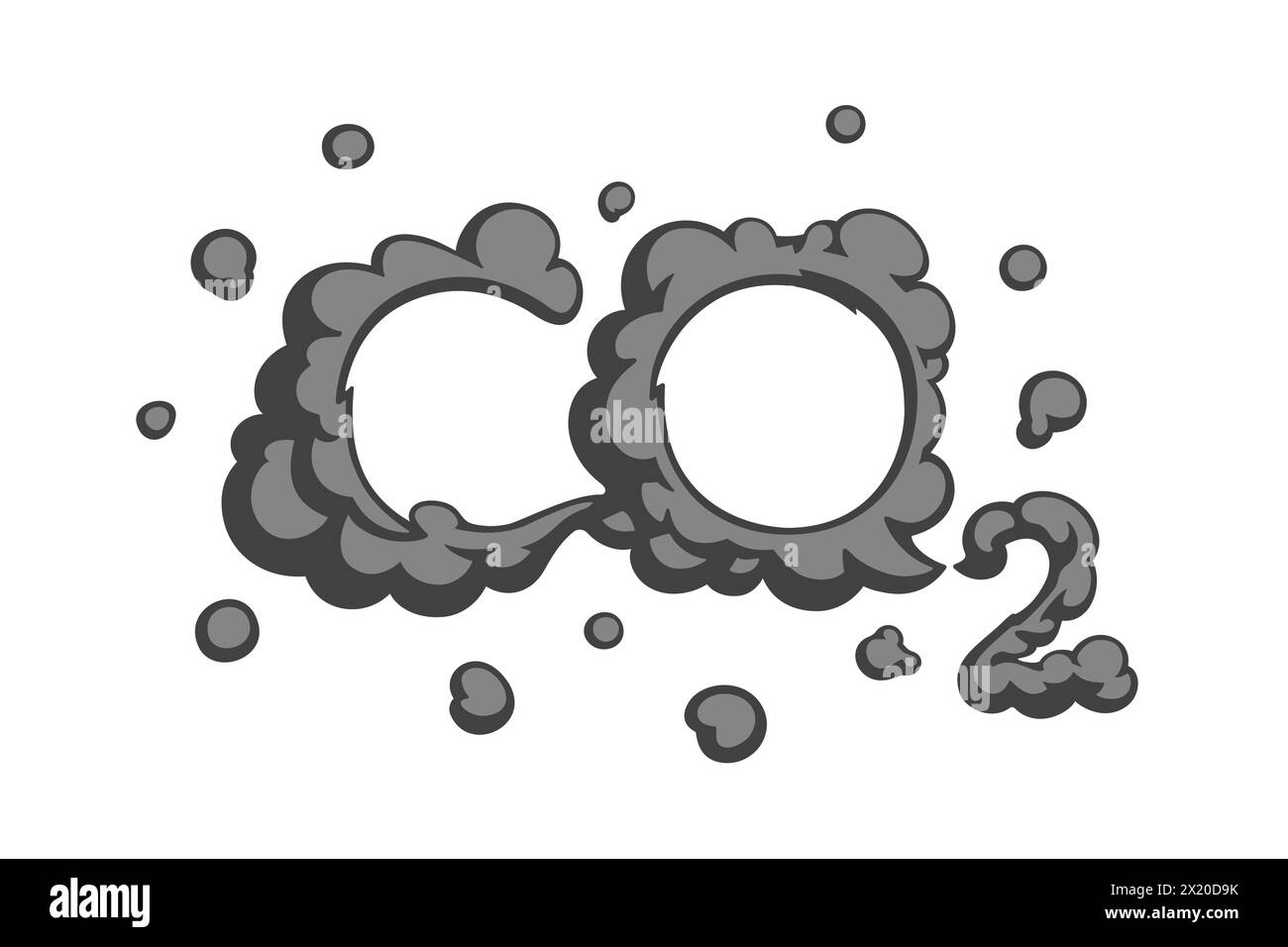 Simbolo del vettore delle emissioni di CO2. Inquinamento atmosferico. Concetto di inquinamento ambientale. Isolato su sfondo bianco. Illustrazione Vettoriale