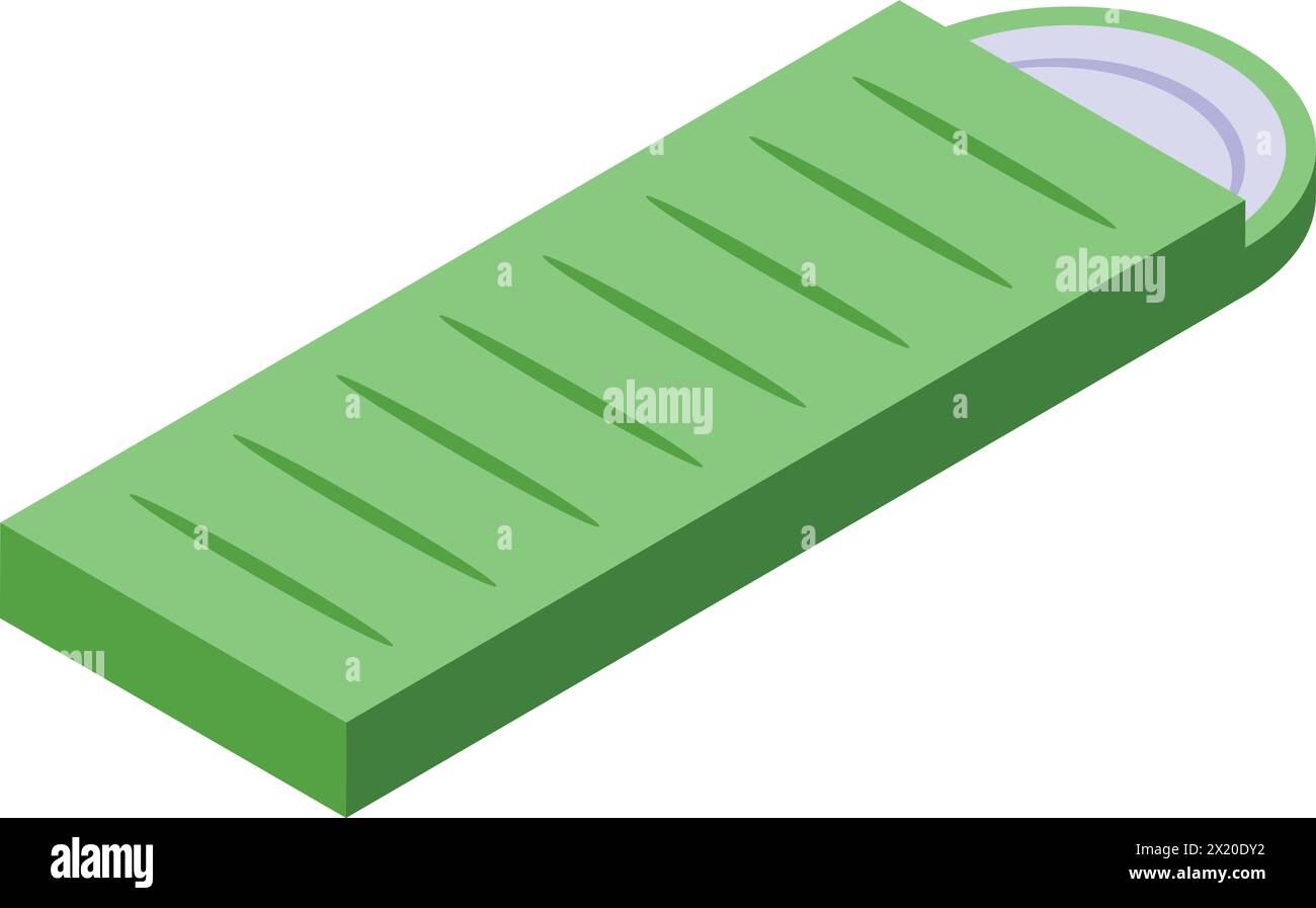 Icona del sacco a pelo verde vettore isometrico. Elemento impermeabile. Design moderno Illustrazione Vettoriale