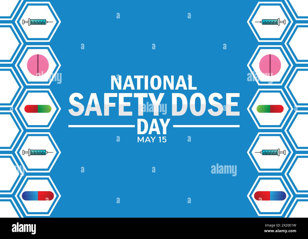 Carta da parati National Safety dose Day con forme e tipografia, banner, scheda, poster, modello. 15 maggio. National Safety dose Day, informazioni generali Illustrazione Vettoriale