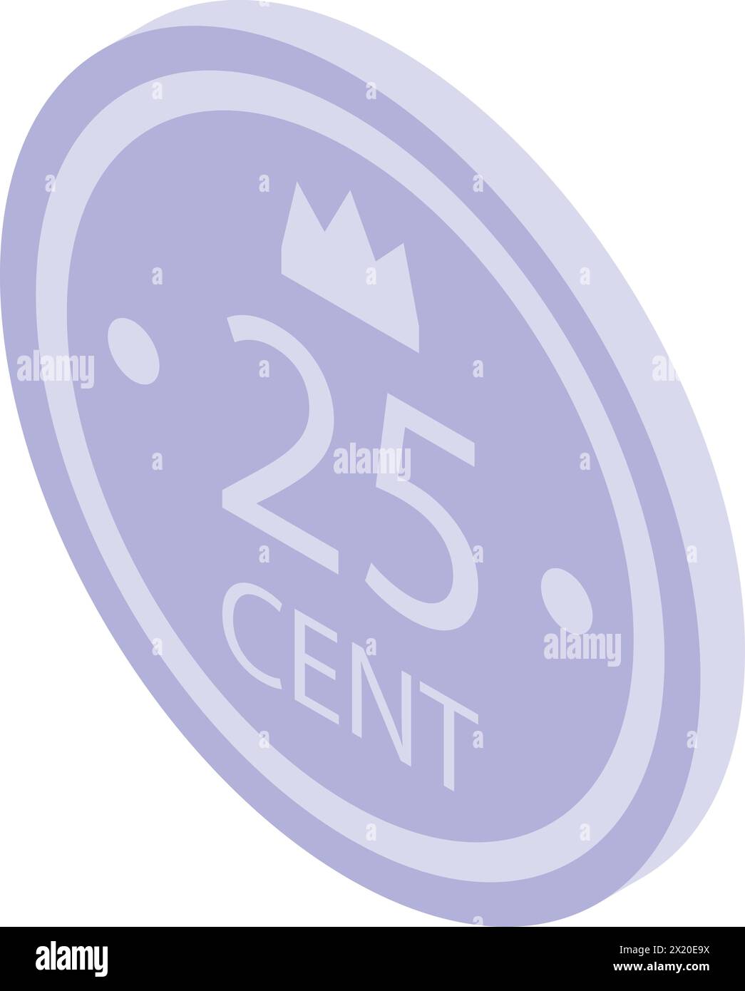 vettore isometrico icona penny da 25 centesimi. Moneta d'argento. Soldi per la slot machine Illustrazione Vettoriale