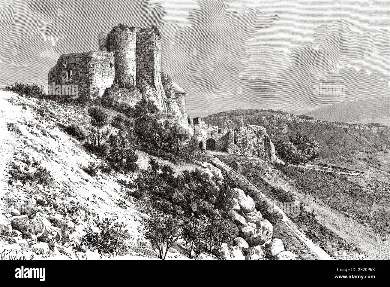 Castello di Landskron, Alsazia, Francia. Disegno di Taylor. Attraverso l'Alsazia e la Lorena, 1884 di Charles Grad (1842 - 1890) le Tour du Monde 1886 Foto Stock