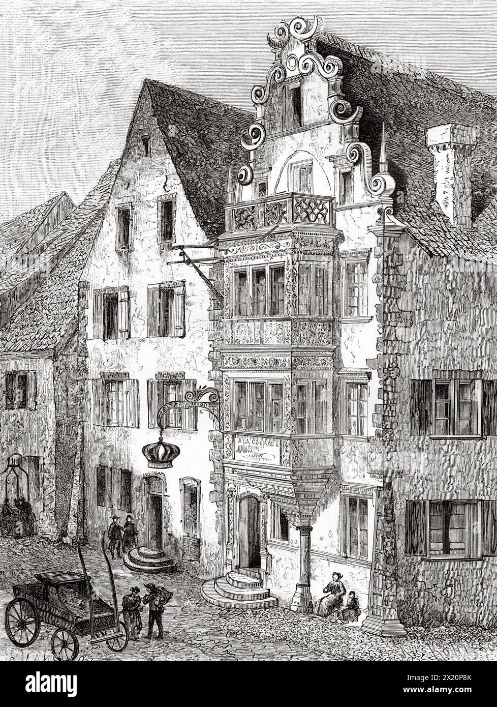 Vecchia casa a Ensisheim, Alsazia, Francia. Disegno di Dieudonne Lancelot (1823 - 1895) attraverso l'Alsazia e la Lorena, 1884 di Charles Grad (1842 - 1890) le Tour du Monde 1886 Foto Stock