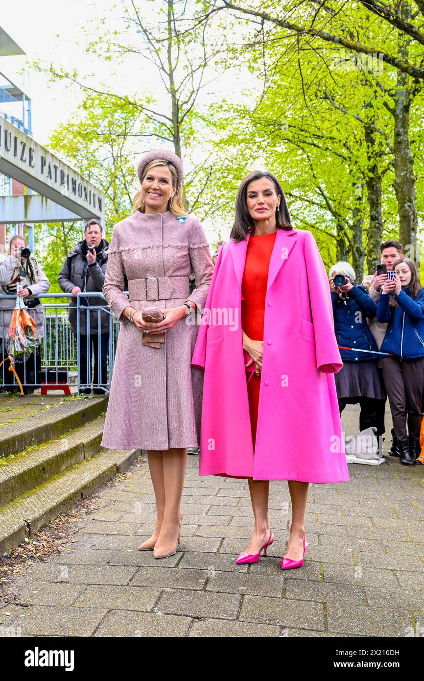 Visita di Stato della Spagna ai Paesi Bassi 2° giorno, Amsterdam, Paesi Bassi Amsterdam e l'Aia, Paesi Bassi, 18-04-2024 Re Willem-Alexander e Regina Maxima con Re Felipe vi di Spagna e Regina Letizia durante la visita di Stato della Spagna ai Paesi Bassi credito: NLBeeld/Patrick van Emst Foto Stock