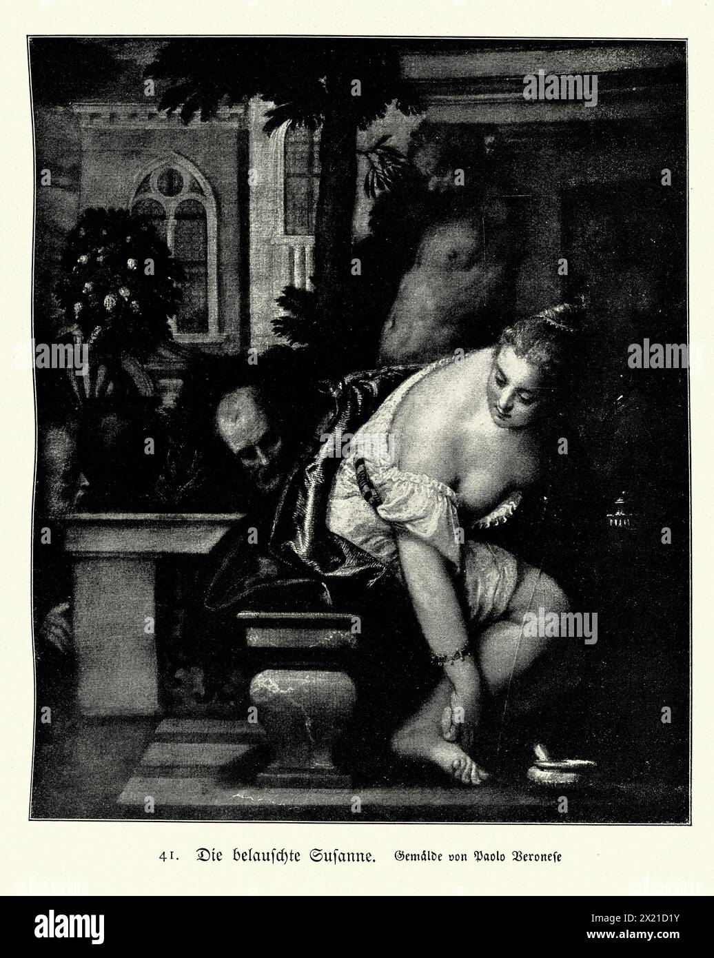 Illustrazione d'epoca, Susanna in the Bath dopo l'arte rinascimentale italiana di Paolo Veronese Foto Stock