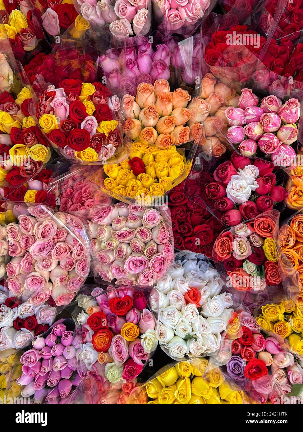 Dozzine di rose fuori da un New York Bodega Foto Stock