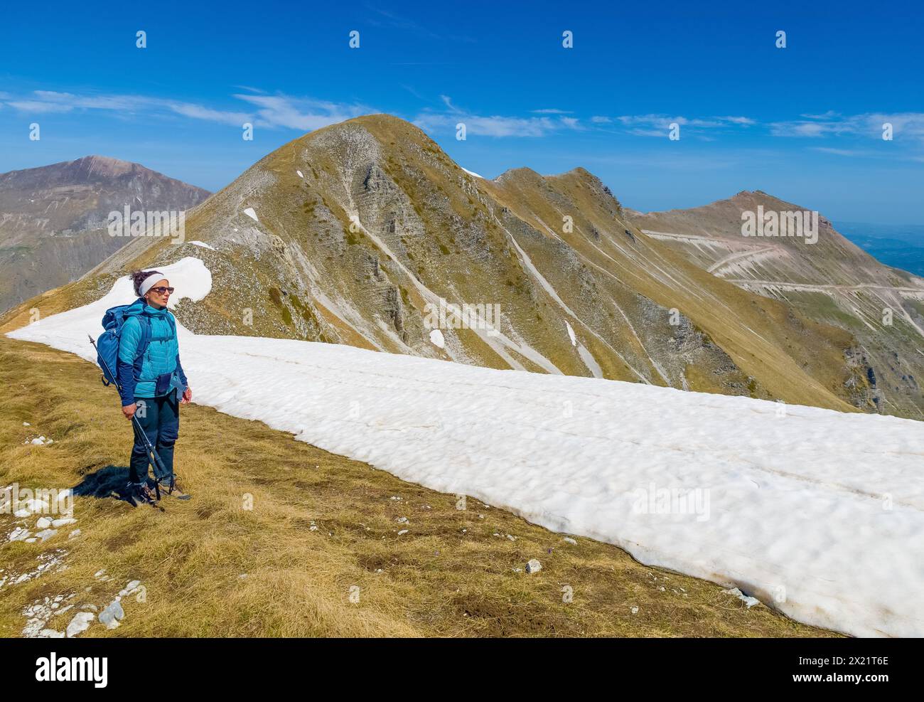 Monte Sibilla (Italia) - la vetta paesaggistica del monte Sibilla, nella provincia marchigiana di Ascoli Piceno. Trekking panoramico nel parco dei Monti Sibillini Foto Stock