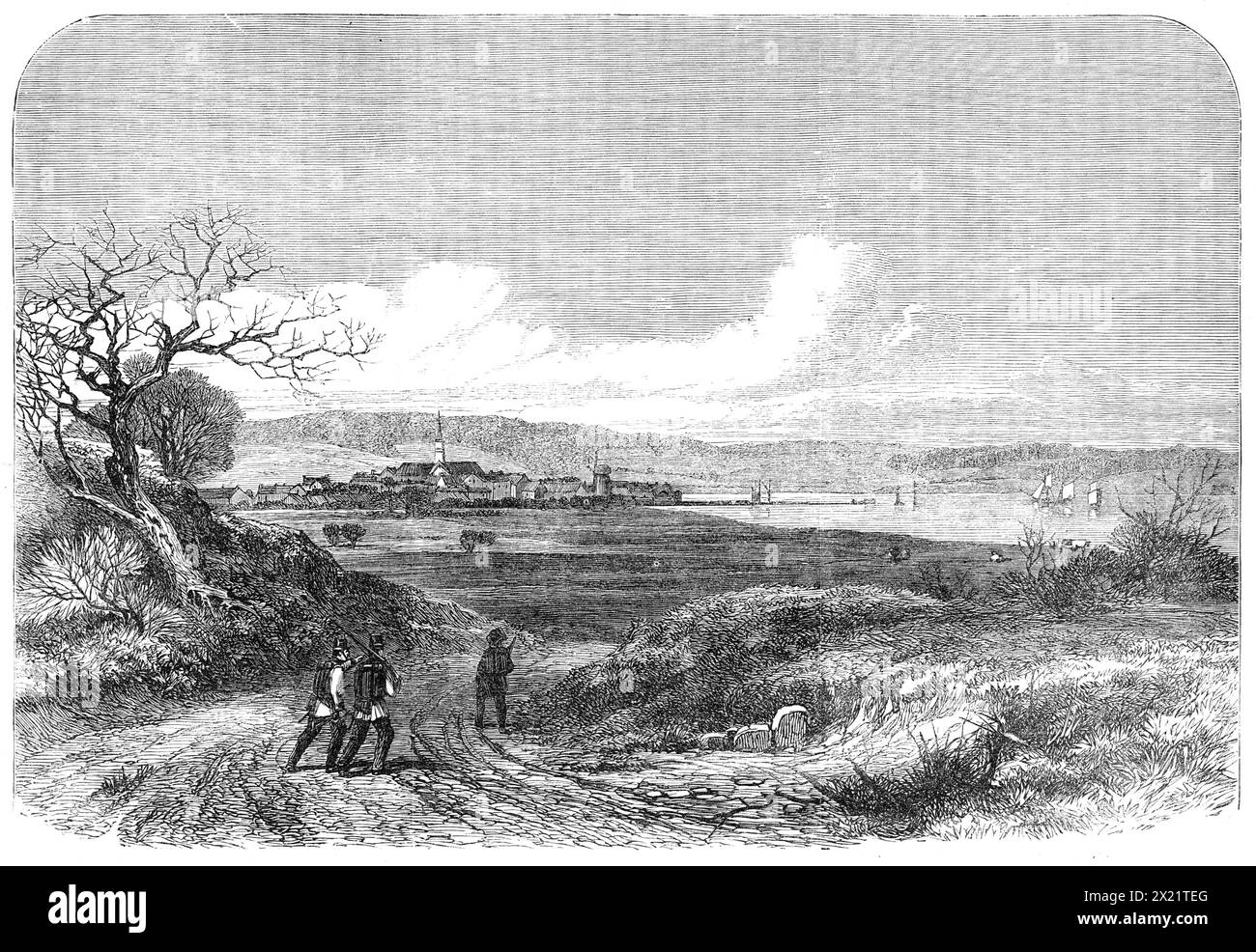 La guerra nello Schleswig: Apenrade, ultimamente il quartier generale austriaco, 1864. "La città e il porto di Apenrade - o, come viene chiamato in lingua danese, Aabenraa - si trovano su un golfo della costa orientale dello Schleswig, a circa venti miglia a nord di Flensburg. La penisola di Sundewitt, ora occupata dai prussiani, è formata dal golfo di Apenrade a nord e dal fiordo di Flensburg a sud. Gli austriaci, quando si spostarono da Flensburg, a metà del mese scorso, si insediarono ad Apenrade; ma il generale Gablenz, comandante delle forze austriache, vi rimase Foto Stock