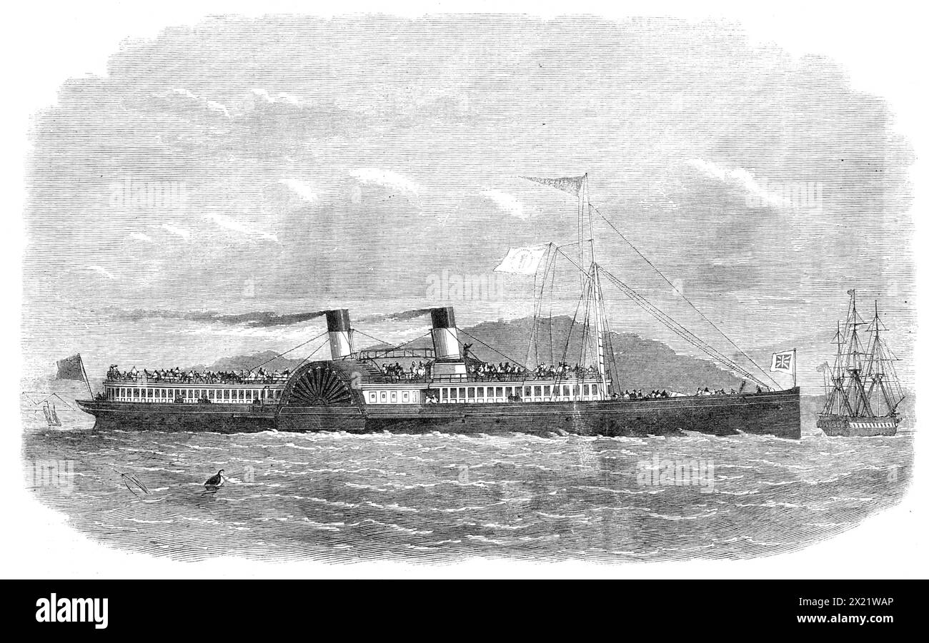La nave Alexandra della Saloon Steam-Packet Company, per il traffico passeggeri sul Tamigi, 1865. E' stimata a 140 cavalli di potenza, nominale, ed e' in grado di viaggiare ad una velocità di quasi venti miglia all'ora. Il suo carico è di 157,29 tonnellate e, essendo a fondo piatto, il suo pescaggio d'acqua è a malapena di 4 piedi. Questo è considerato un grande vantaggio, che costituisce una caratteristica particolare nella costruzione della nave, poiché le navi a vapore attualmente sul Tamigi hanno chiglie taglienti e non possono quindi essere rese in grado di trasportare il peso di una berlina. Questo saloon sul ponte, si è formato su Foto Stock