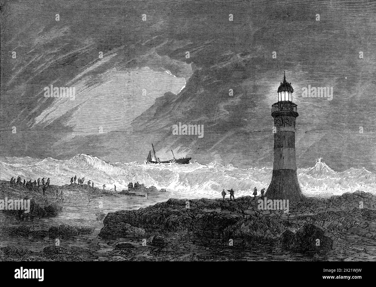 Relitto del piroscafo Atene a Table Bay, Capo di buona speranza, 1865. Una "...tremenda tempesta... il 17 maggio... [naufragò una nave] appartenente alla Union Steam Navigation Company... [lei] fu trasportata a bordo delle rocce, a Green Point, tra i fari... erano le sette di sera quando fu guidata sulle rocce, dove si ruppe molto rapidamente. Le richieste di aiuto di coloro che erano a bordo potevano essere chiaramente ascoltate sulla riva, in mezzo al ruggito dei demolitori... per due ore un continuo tripudio di angoscia e appelli per l'aiuto provenivano dal piroscafo, che a volte potrebbe esserlo Foto Stock