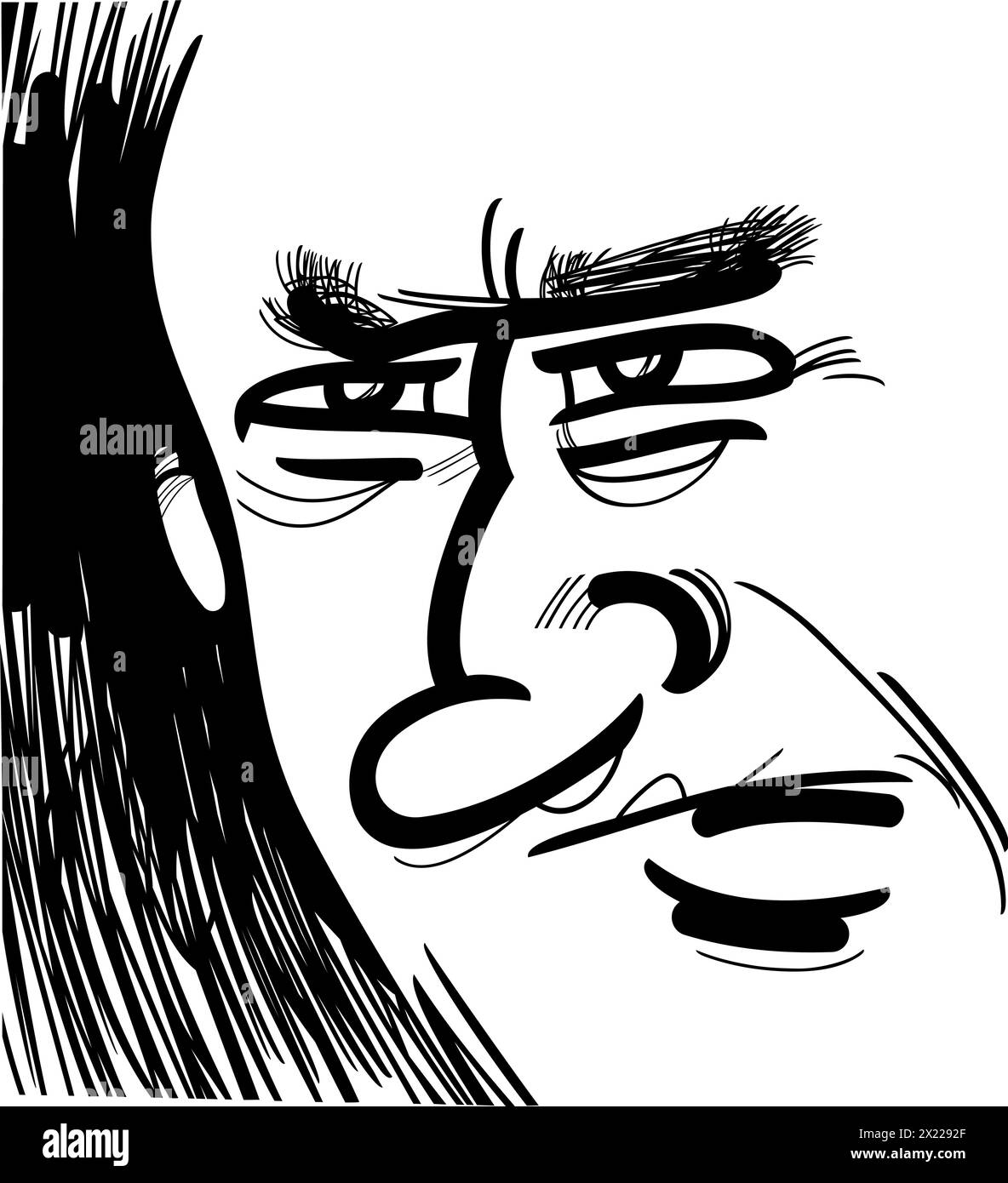 bianco e nero uomo faccia ritratto caricatura disegno cartone animato disegno illustrazione Illustrazione Vettoriale