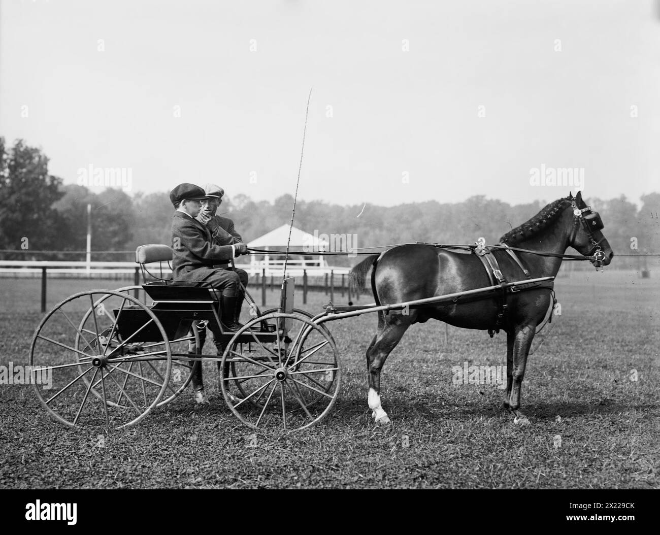 John Schiff &amp; "Mighty Adam" della signora Phipps, 1913. Mostra John Mortimer Schiff (1904-1987), figlio di Mortimer Leo Schiff (1877-1931) ad una mostra di cavalli amatoriali al Piping Rock Club, Locust Valley, Long Island, ottobre 1913. Foto Stock