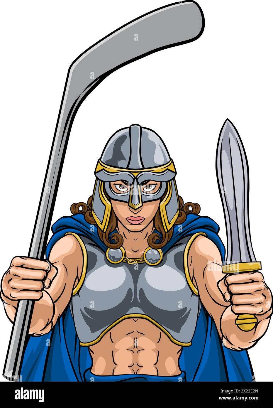 Viking Warrior Woman Ice Hockey Sports Team Mascot Illustrazione Vettoriale