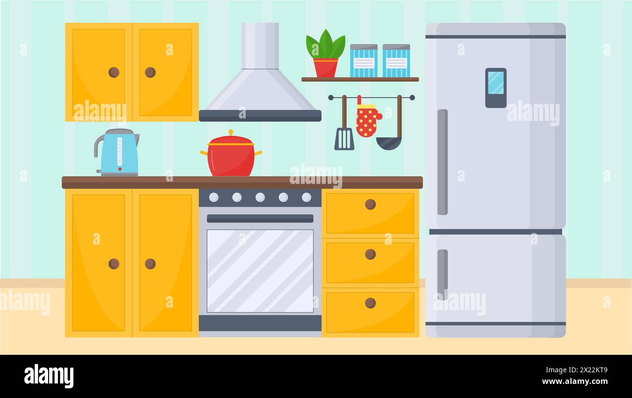 Cucina con mobili e interni accoglienti Illustrazione Vettoriale