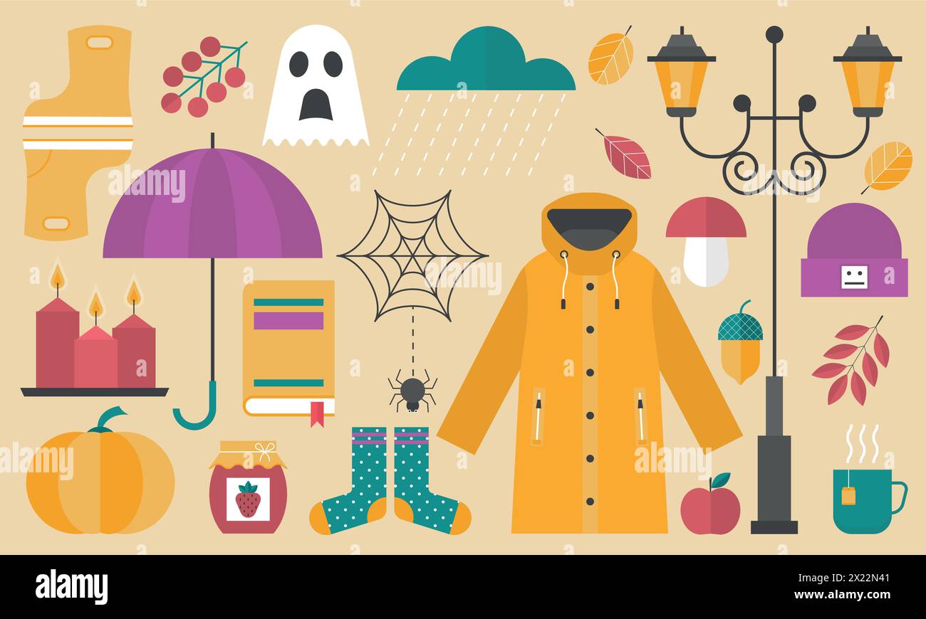 Serie di illustrazioni vettoriali autunnali disegnate Illustrazione Vettoriale