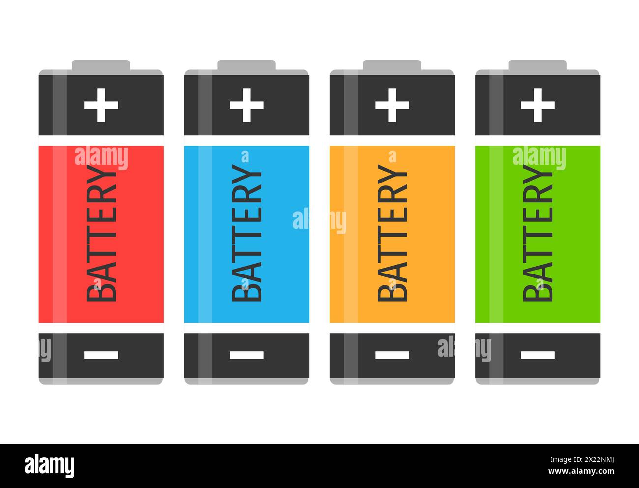 Un set di quattro batterie colorate. Illustrazione vettoriale Illustrazione Vettoriale