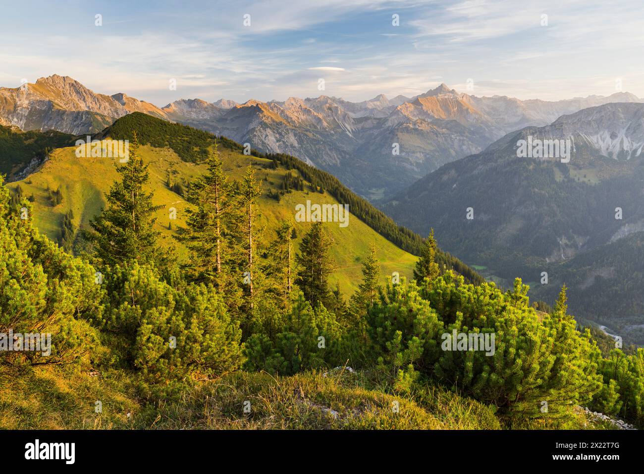 Vista dall'Iseler sulle Alpi di Allgäu, Baviera, Germania Foto Stock