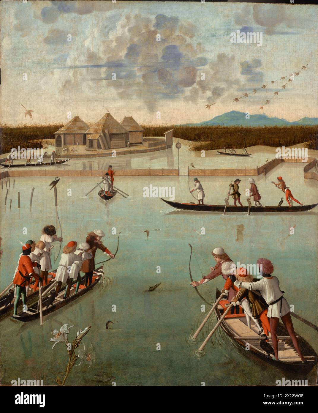 Pittura della caccia sulla laguna del pittore italiano Vittore Carpaccio olio su tavola capolavoro d'arte Foto Stock